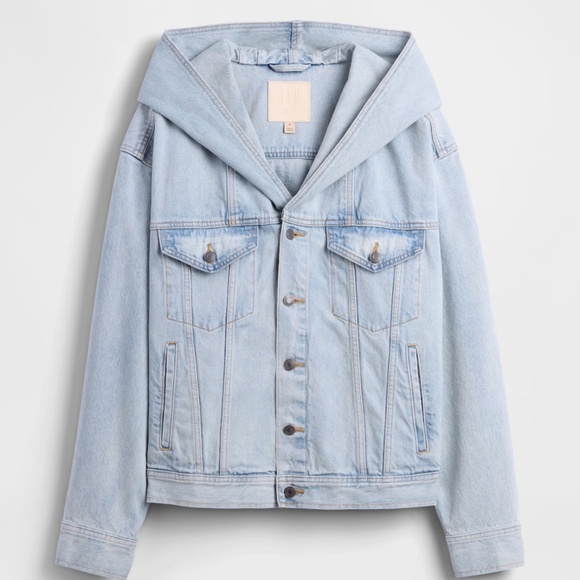 GAP X BEIS Hooded Denim Jacket Medium Wash NWT Size XSmall - Picture 1 of 9